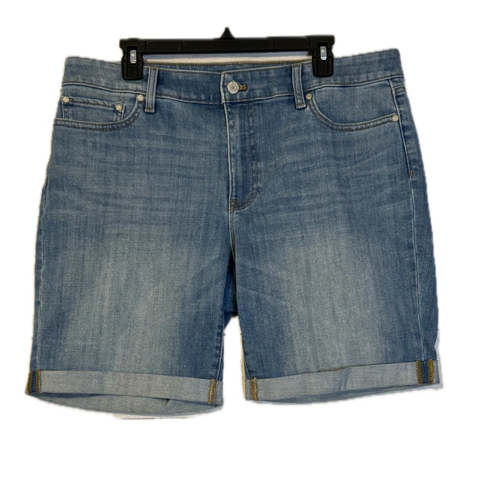 Talbots Girlfriend Shorts Women's 12 Blue Denim Cuffed Stretch